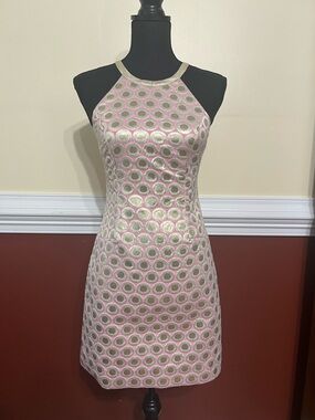 Lilly Pulitzer Gold Pink Circle Halter Sheath Dress Barbiecore Preppy
